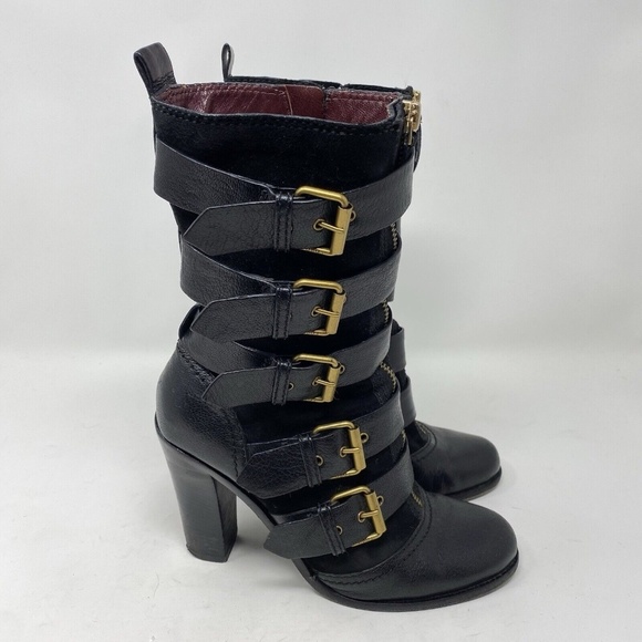 MARC BY MARC JACOBS Gold Buckle Leather Suede MidCalf Belted HEEL BOOTS / EU 37 - Picture 6 of 16